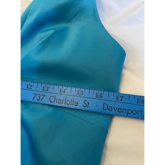 NW Collection Peacock Blue Satin Maxi Dress Prom Formal Evening Gown Deep V-Neck - Picture 13 of 15